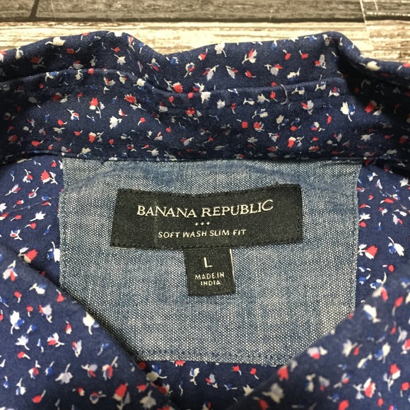 Banana Republic Soft Wash Slim Fit Floral Button Shirt Men’s L Navy Blue - Picture 8 of 10